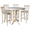 International Concepts 36" Round Extension Dining Table 40.9"H With 4 Cafe Bar height Stools K-36RXT-11P-S6163-4